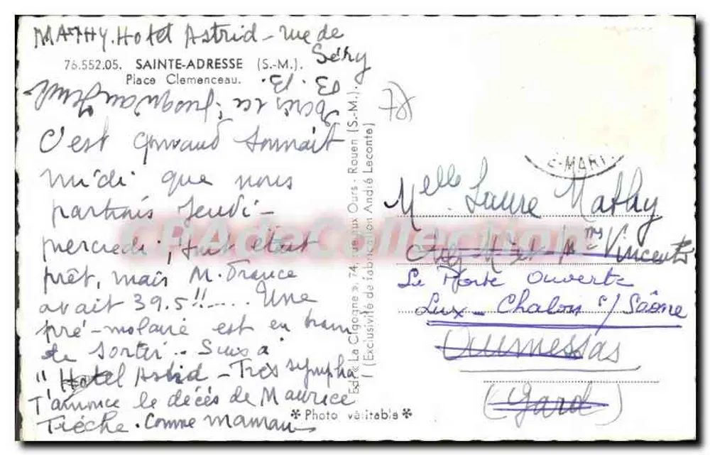 Estátua de Maurice Thirèche — Hotel Astriod, Sainte-Adresse — A Cegonha - Verso