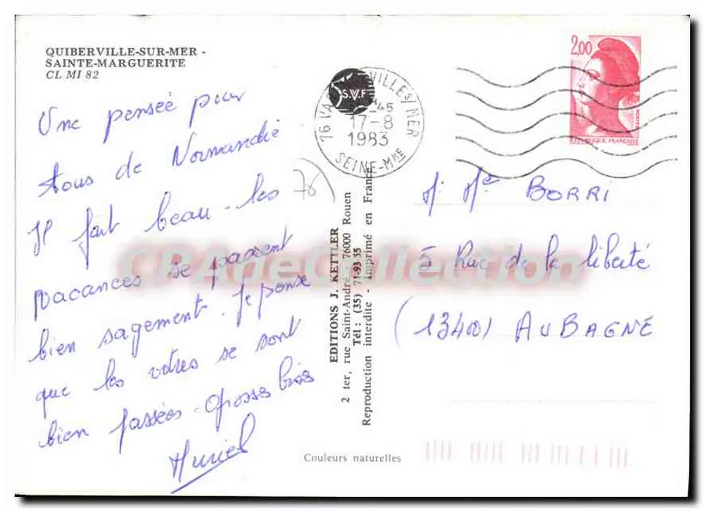 Quiberville Ste Marguerite — vista da cidade, flores, acampamento, praia e falésias — Edições J. Kettler - Verso