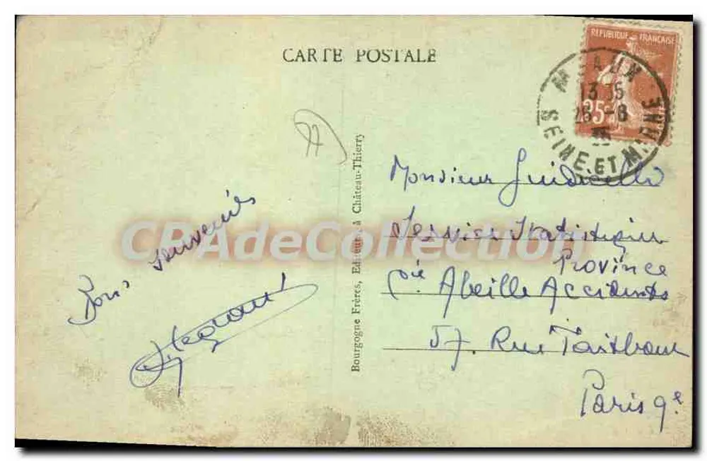 Meaux — Vista panorâmica N° 1 — Bourgogne Frères, Editora em Château-Thierry - Verso