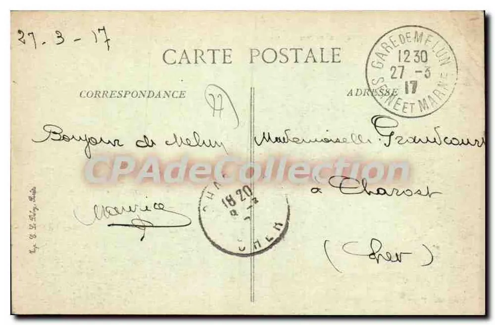 Melun — Vista geral e Praça Chapu — Editor: n° 26 - Verso