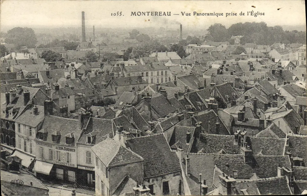 Montereau — Panoramische Ansicht vom Kirchturm — Verlag G.P.D. n°1055 - Vorderseite