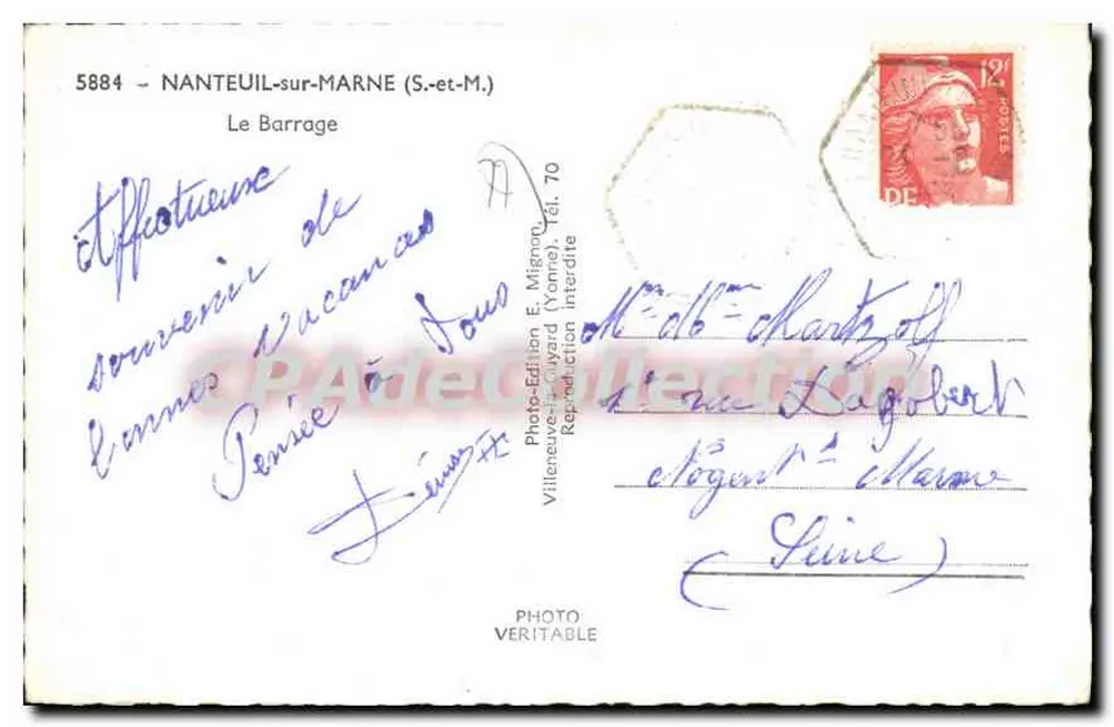O Barragem - Nanteuil-sur-Marne (S.-et-M.) — Photo-Édition E. Mignon, n° 5884 - Verso
