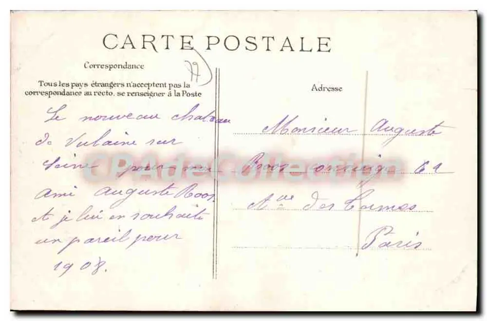 Vulaines — Castelo dos Brulys — CPAdeCollection - Verso