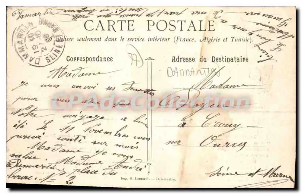 Stadt und Schloss Dammartin — nach einem Zeichnung der Zeit — Imp. G. Léonard, Dammartin - Rückseite