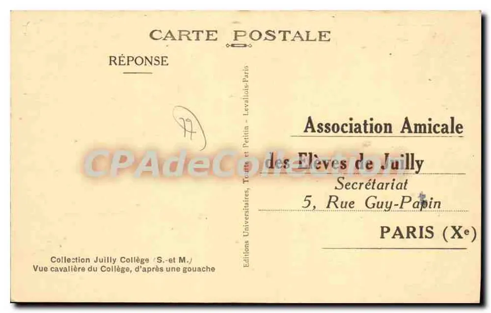 Kavallerieansicht des Collège de Juilly — Collège de Juilly Sammlung — Verlag Tournet et Petitin, Paris - Rückseite