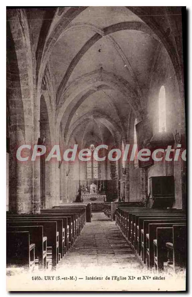 Interior da Igreja dos séculos XI e XV — URY (S.-et-M.) — Photo-Édit. E. Mignon, Naingy-sur-Marne - Frente