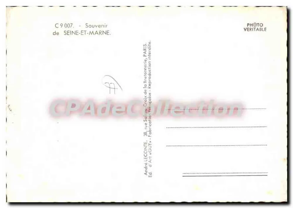 Seine-et-Marne — Carta postal panorâmica com mapa do departamento — Éd. André LECONTE, n° C 9 007 - Verso