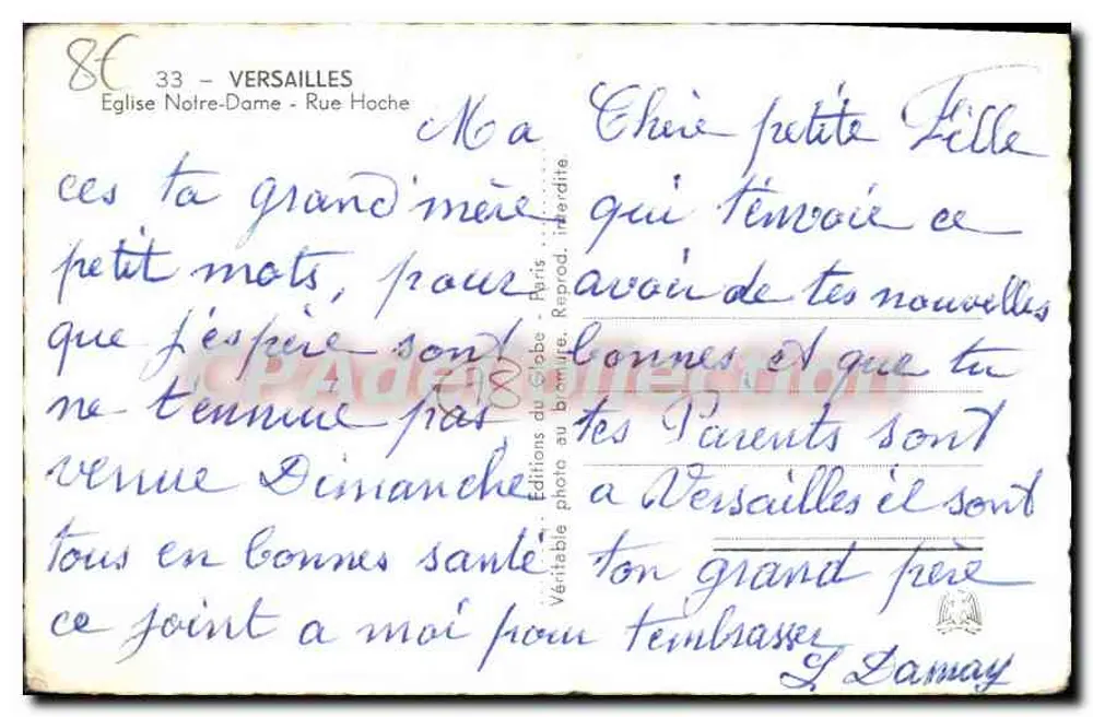 Versailles - Kirche Notre-Dame - Rue Hoche — Éditions du Globe, n°86 - Rückseite