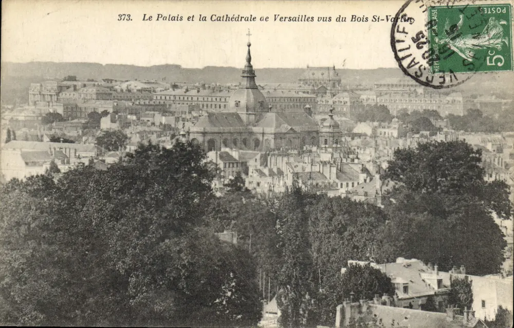 Versailles — Il Palazzo e la Cattedrale visti dal Bois St-Vartan — Editore non identificato, n° 373 - Recto