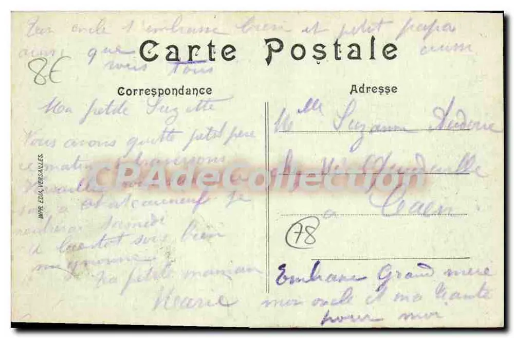 Versailles — Das Postamt und die Rue des Chantiers — Verlag M.P.S. Verleger - Rückseite