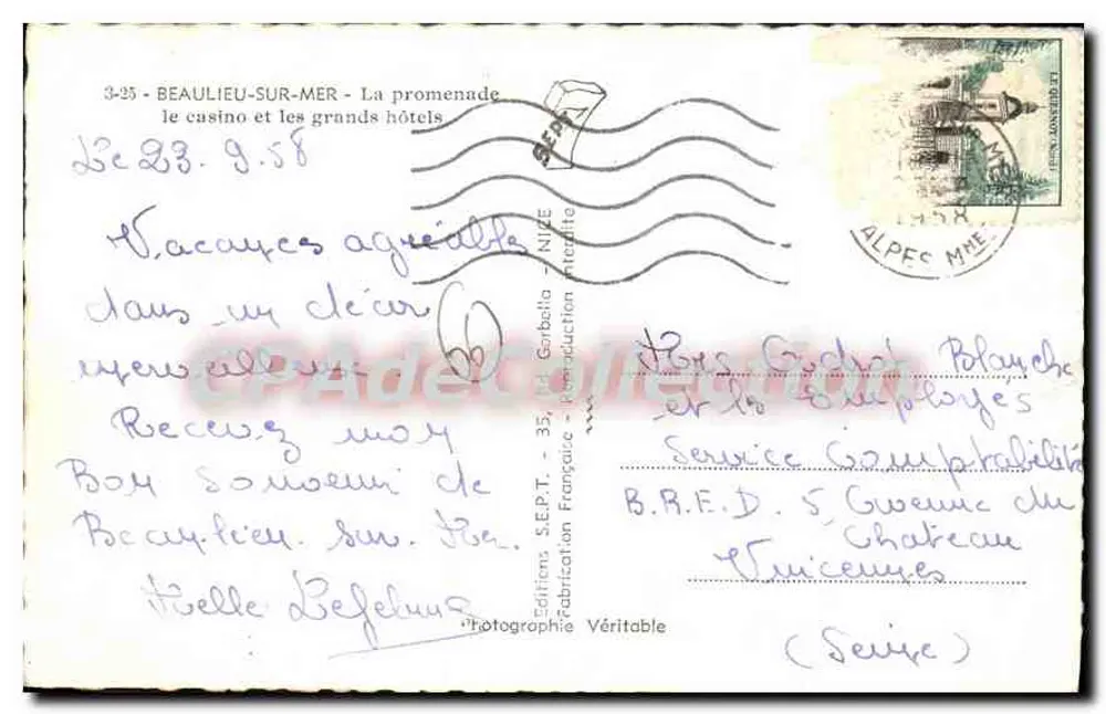 Beaulieu-sur-Mer — Die Promenade, das Casino und die großen Hotels — Éditions S.E.P.T. - Rückseite