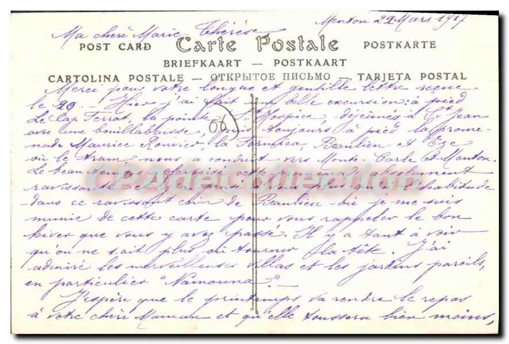 Beaulieu (Alpes-Maritimes) — Algemene uitzicht vanaf oost — Antieke ansichtkaart de Collection, n° 1240 - Achterkant