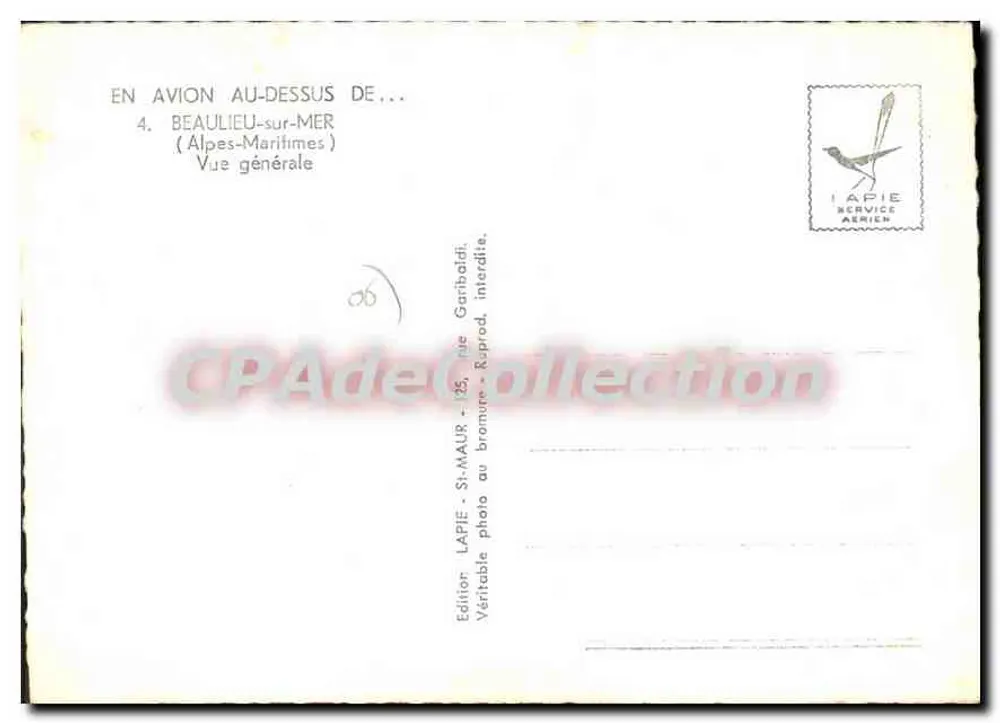 Beaulieu-sur-Mer — Ogólny widok — Lapie Service Aérien - Rewers