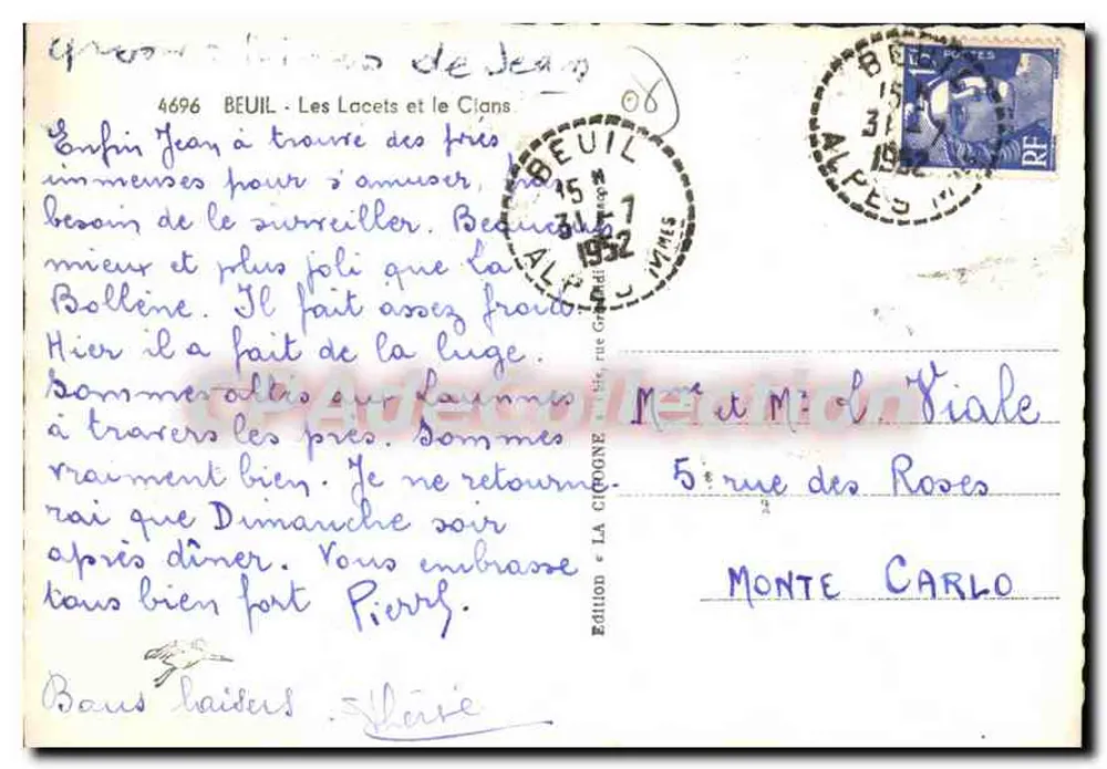 Castelo de Jean em Beuil — vista panorâmica — Edição La Cigogne - Verso