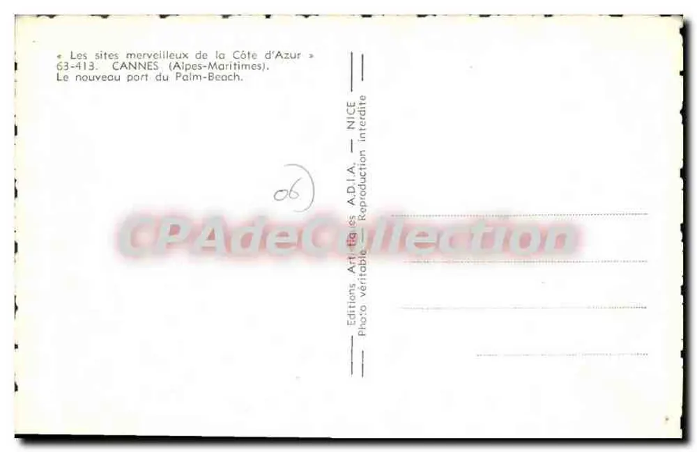 Cannes — Der neue Hafen von Palm-Beach — Éditions ADIA, n° 63-413 - Rückseite