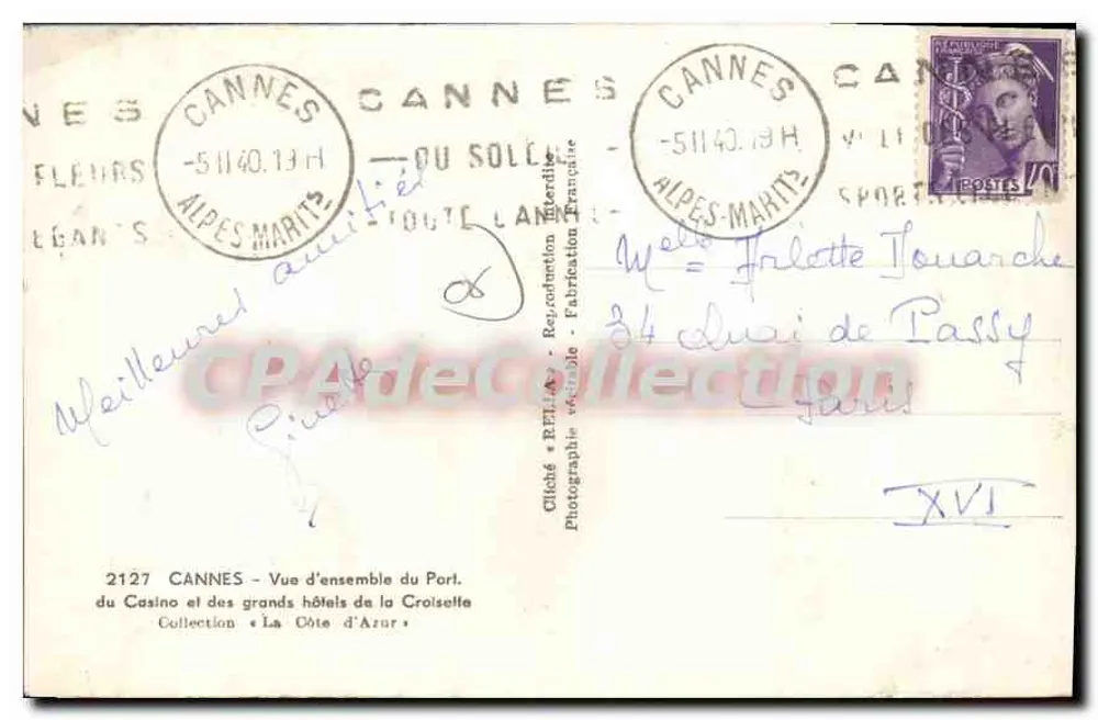 Cannes — Visão geral do Porto, do Casino e dos grandes hotéis da Croisette — Rella - Verso