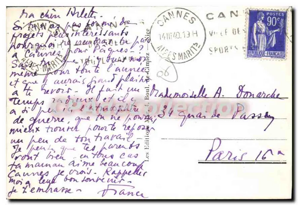 Cannes — Blick auf den Strand und Suquet — Antike Ansichtskarte aus der Sammlung Nr. 151 - Rückseite