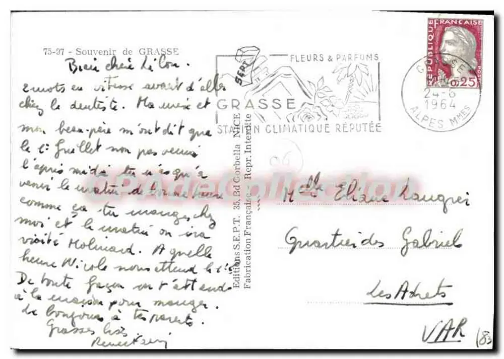 Grasse — vista panorâmica e mercado — Edições S.E.P.T. Bd Garbella - Verso