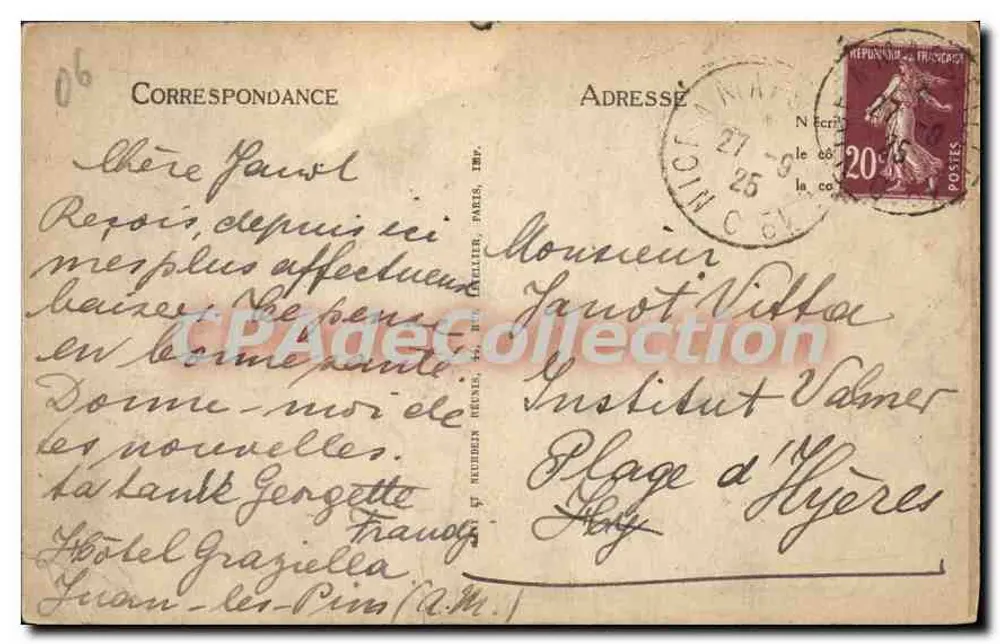 Juan-les-Pins — Ansicht der Pinède und der Strand — L.L. - Rückseite