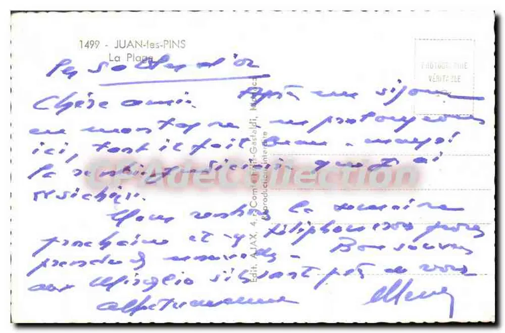 Juan-les-Pins — A Praia — Edit. A.J.A.X. n°1499 - Verso