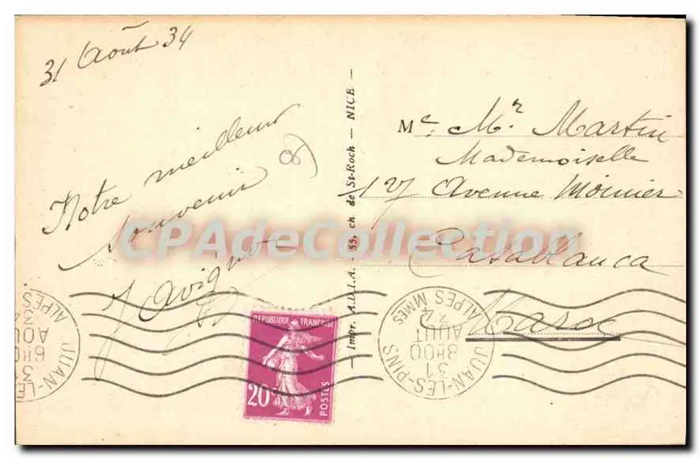Juan-les-Pins — Eingang zum Casino — CPAdeCollection n°26 - Rückseite