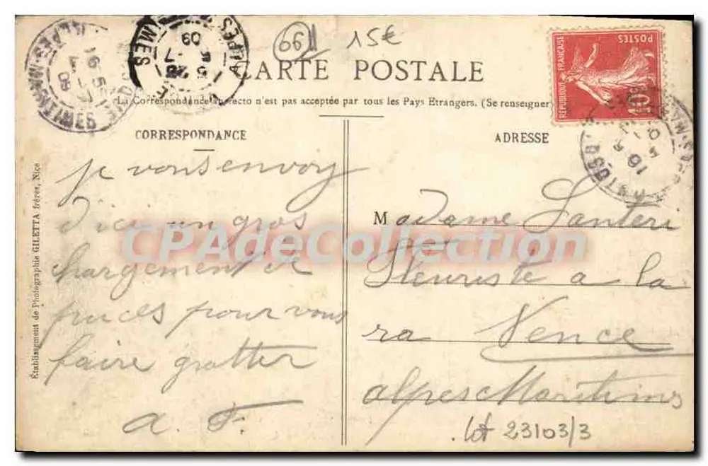 Tal der Vésubie — Lantosque — Die Hotels — Route nach Nice — Künstlerische Sammlung — Édition Giletta, Nice - Rückseite