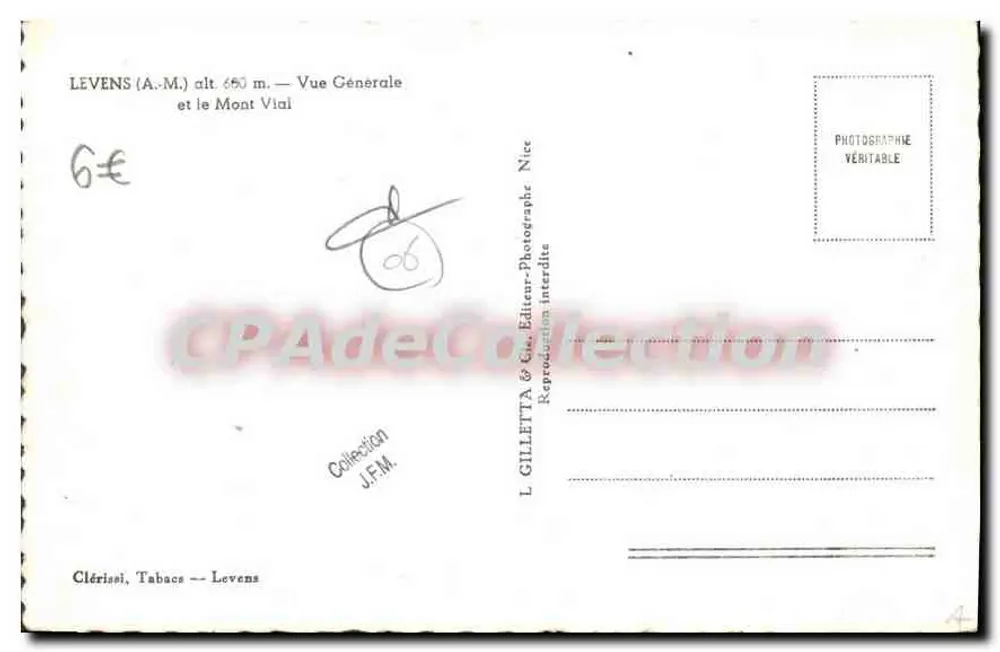 Levens (A.-M.) — Vista Geral e o Mont Vial — L. Gilletta & Cie, Editor, Levens - Verso