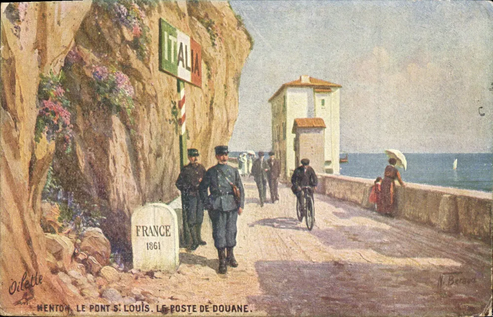 Menton, O Ponte Saint-Louis — posto de fronteira — editor Oilette, n°18 - Frente