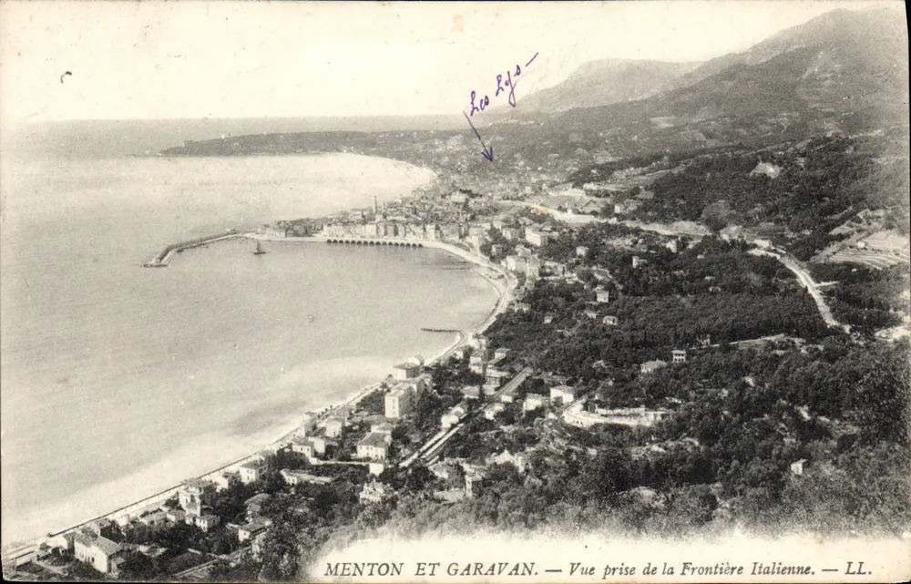 Menton und Garavan — Ansicht vom italienischen Grenzgebiet — LL. - Vorderseite