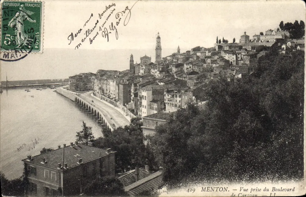 Menton — Vista tirada do Boulevard de Carcasson — LL — n°429 - Frente