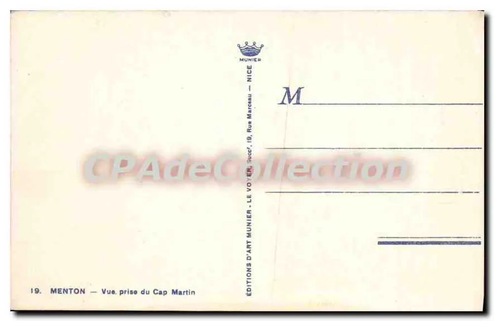 Menton — Uitzicht genomen vanaf Cap Martin — Edities d'Arte Munier, Nizza - Achterkant