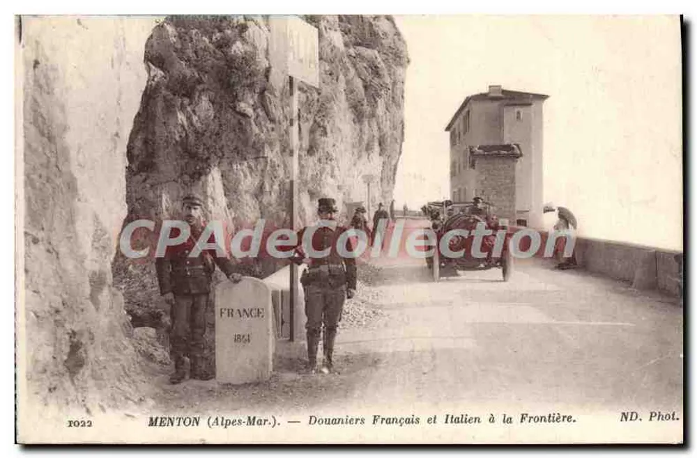 Menton (Alpes-Mar.) — französische und italienische Zollbeamte an der Grenze — ND. Fot. - Vorderseite