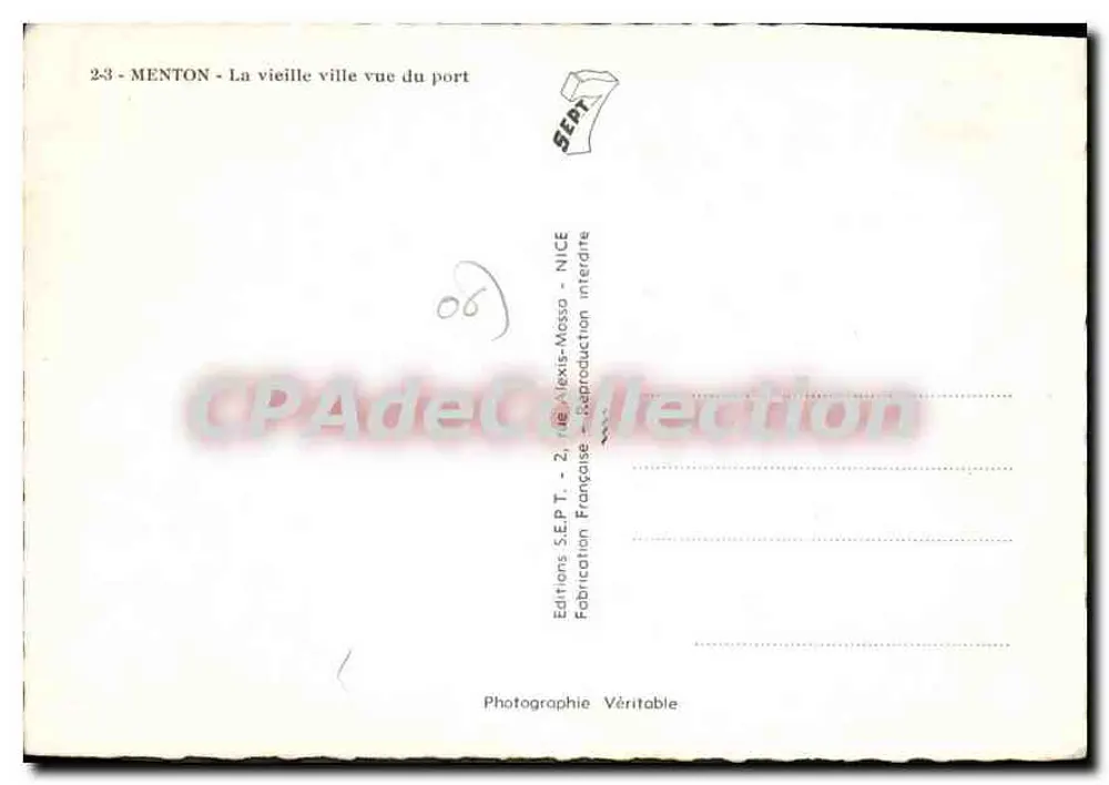 Menton - Vieille ville vue du port — Éditions S.E.P.T. - Nice - Rückseite