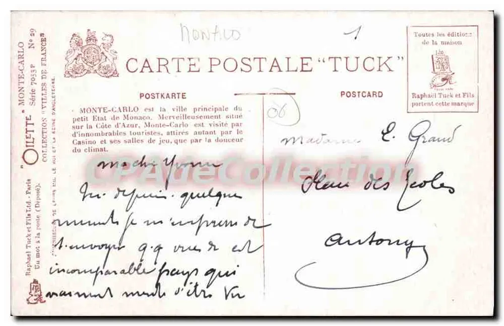 Monte-Carlo — Panoramablick — Tuck & Fils, Nr. 59 - Rückseite