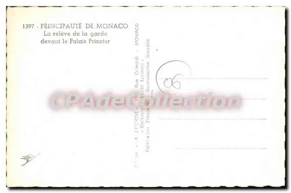 Principado de Mônaco — A substituição da guarda diante do Palácio Real — Edição Grimaldi - Verso