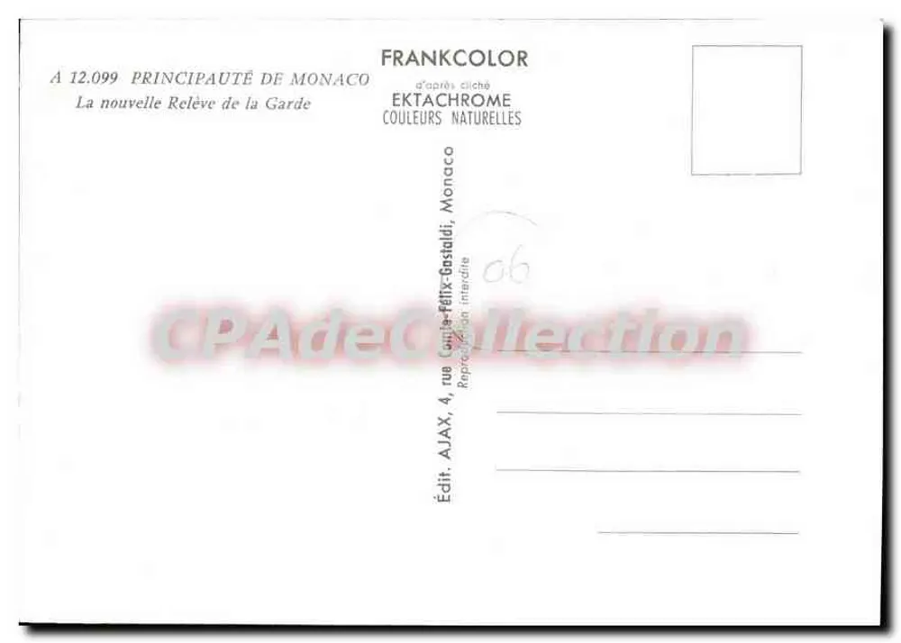 Principado de Mônaco — A nova Relève da Guarda — Frankcolor - Verso