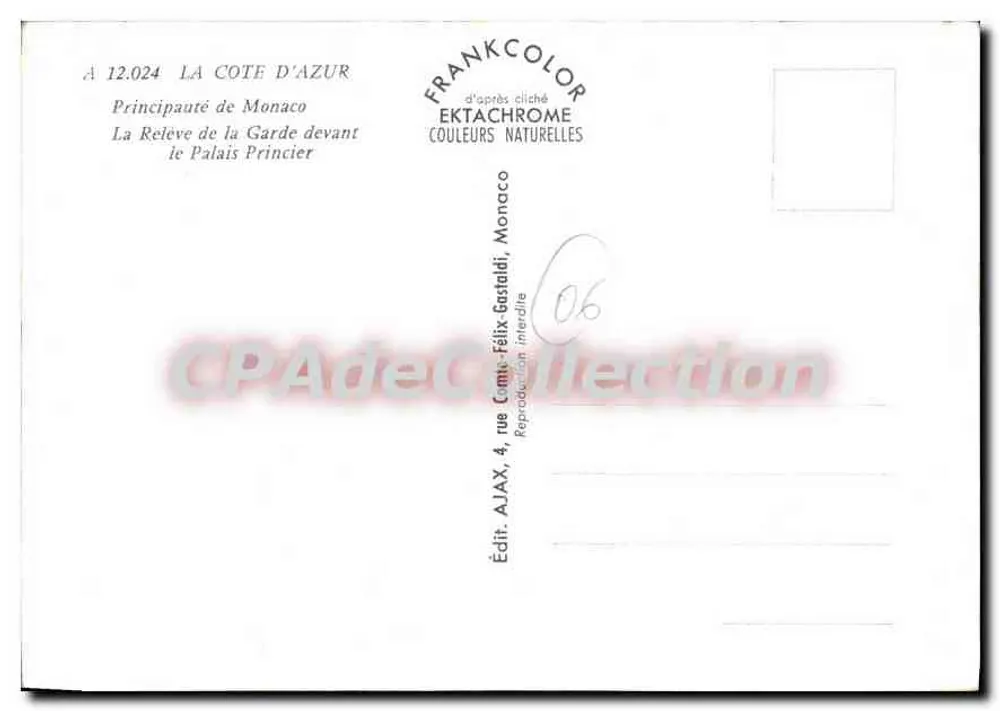 A Princesa de Mônaco — A Substituição da Guarda diante do Palácio Real — Frankcolor, n°12.024 - Verso