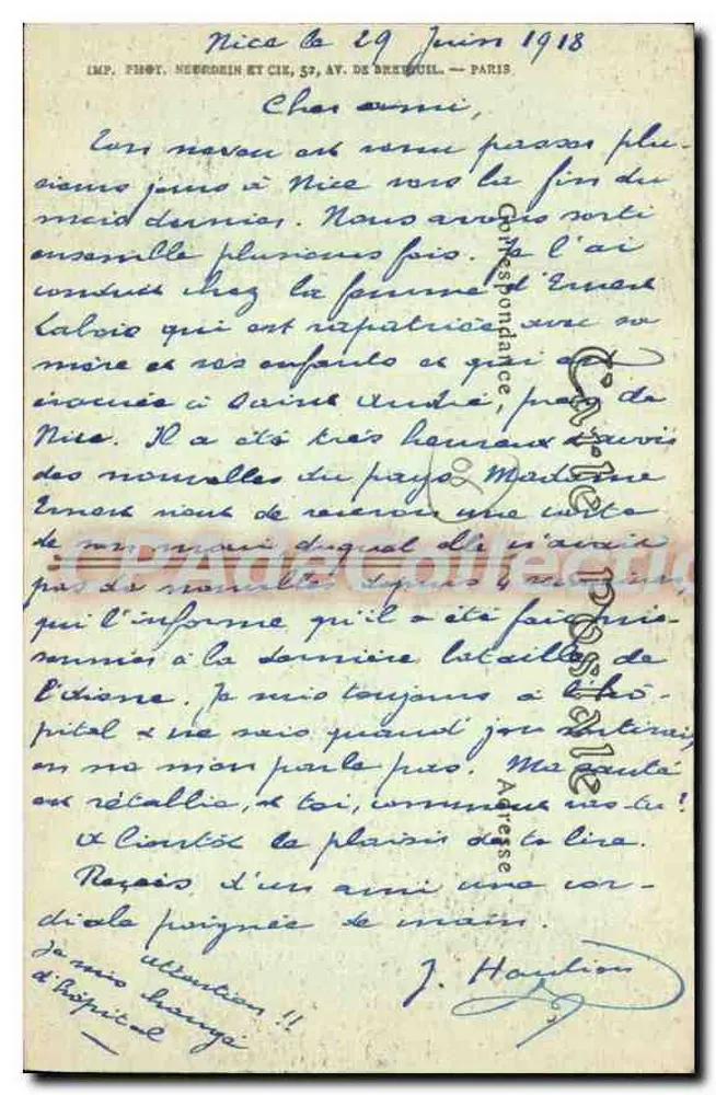 NICE — Boulevard Victor Hugo. Hôtel des Palmiers — JND hot. n°1039 - Rückseite