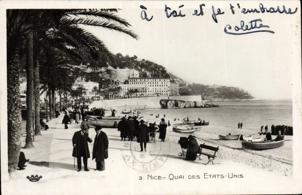 Nice - Quai dos Estados Unidos — vista da margem do mar com palmeiras e barcos — editor MUNIER, Fot. Editor, Nice, n°3 - Frente