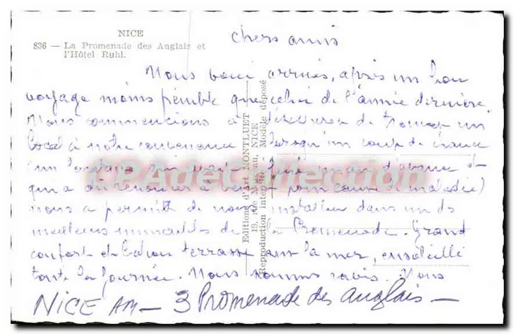 Niza — La Promenade des Anglais y el Hotel Ruhl — Ediciones Montluit - Reverso