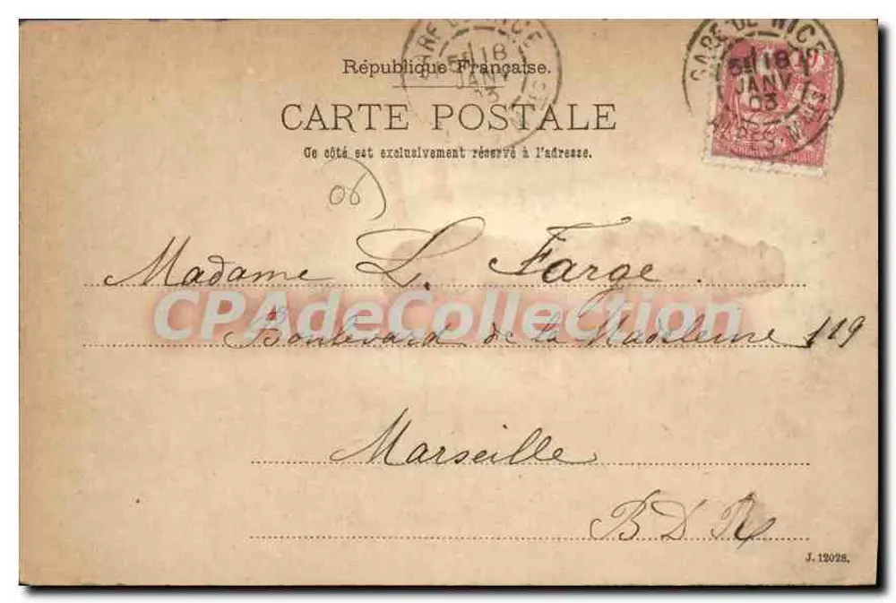 Nice — Avenida Masséna — T.B. & N.E. & Co. Z., No. 6170 - Verso
