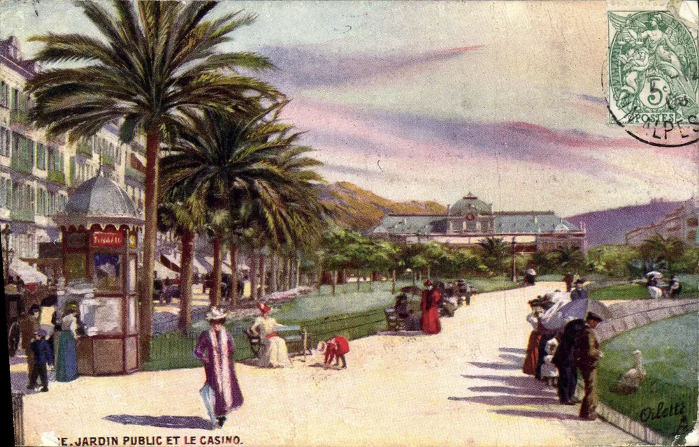 El Jardín Público y el Casino — Niza — Editor Oïllette, n° 25 - Anverso