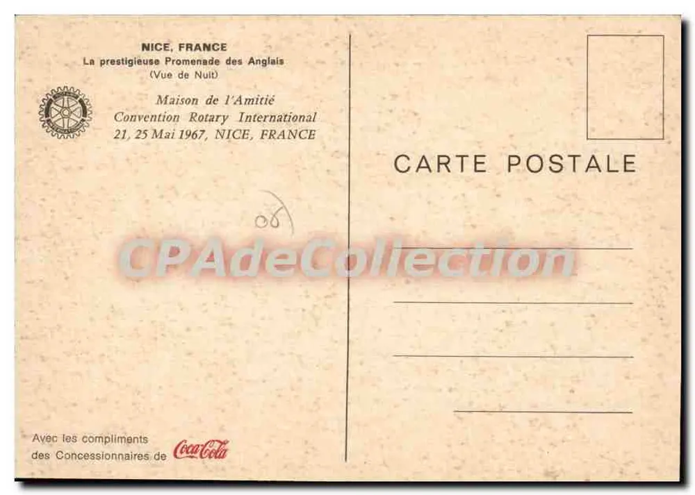 Nice Côte d'Azur — Festival der Freundschaft 1967 — Konvention Rotary International - Rückseite