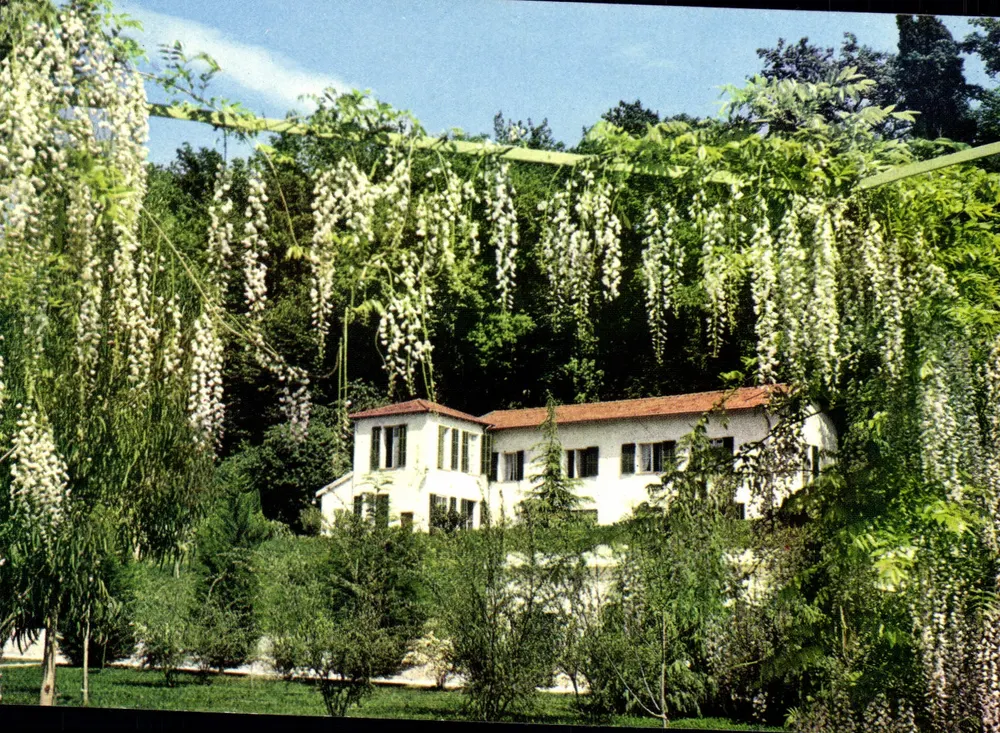 Foyer Saint-Dominique — Vista da casa cercada por glycínias em flor — Éditions S.E.P.T. - Nice - Frente