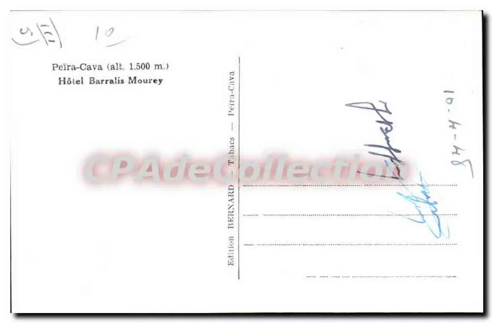 Peïra-Cava — Hotel Barralis Mourey — Edición Bernard — Tébats - Reverso