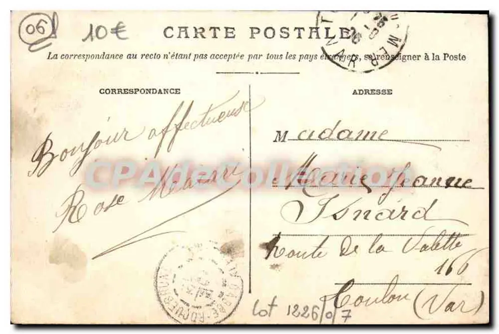 Cabbé-Roquebrune — Vista Geral — editor anônimo, n° 133 - Verso
