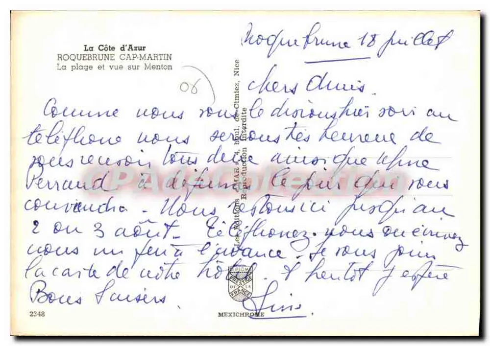 Cap-Martin — Vista sobre Menton — IRIS - Verso
