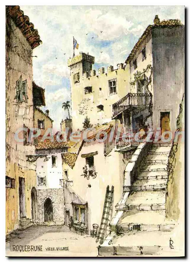 Roquebrune - Vieux-Village — acuarela original de Robert Lépine - Anverso