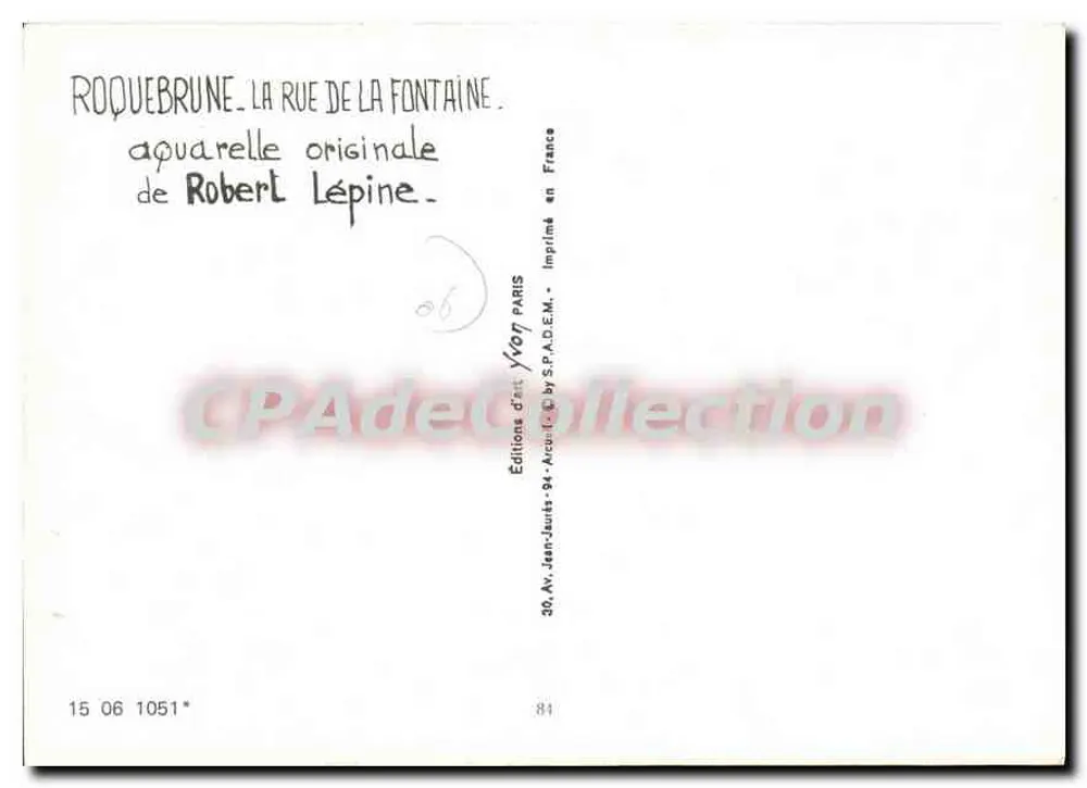 Roquebrune - Vieux-Village — acuarela original de Robert Lépine - Reverso