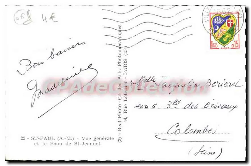 Saint-Paul (A.M.) — Algemene uitzicht en het Baou van St-Jannet — Real-Photo-Cie des Arts Photomécaniques - Achterkant